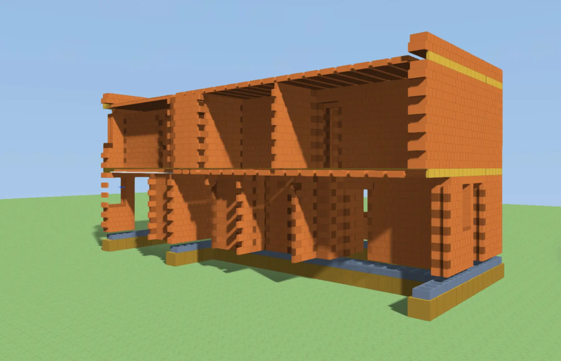 Cutaway Stavly model showing the structure of a brick house.
